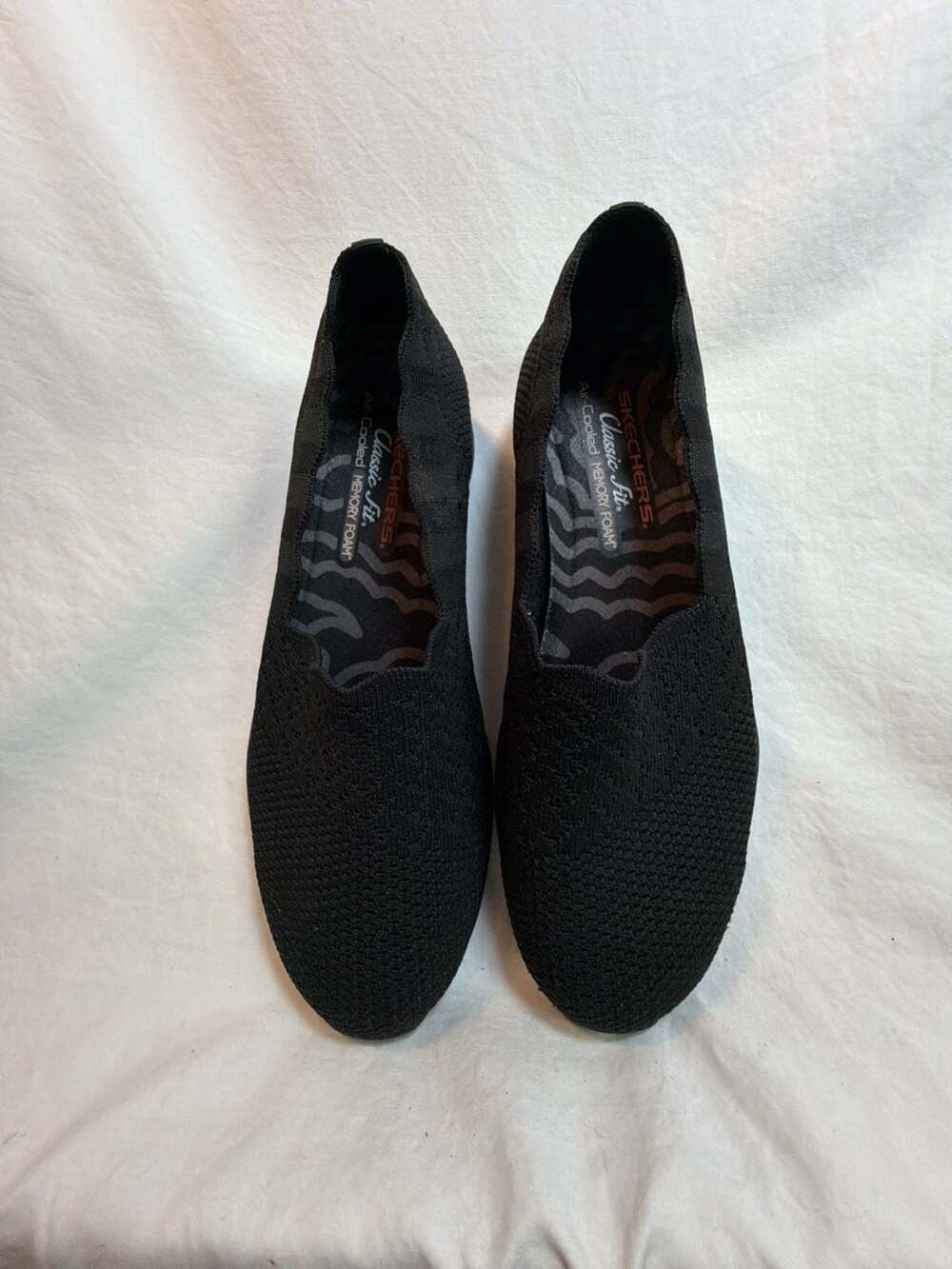 Skechers Classic Fit Air-Cooled Memory Foam Black Knit Slip-On Flats